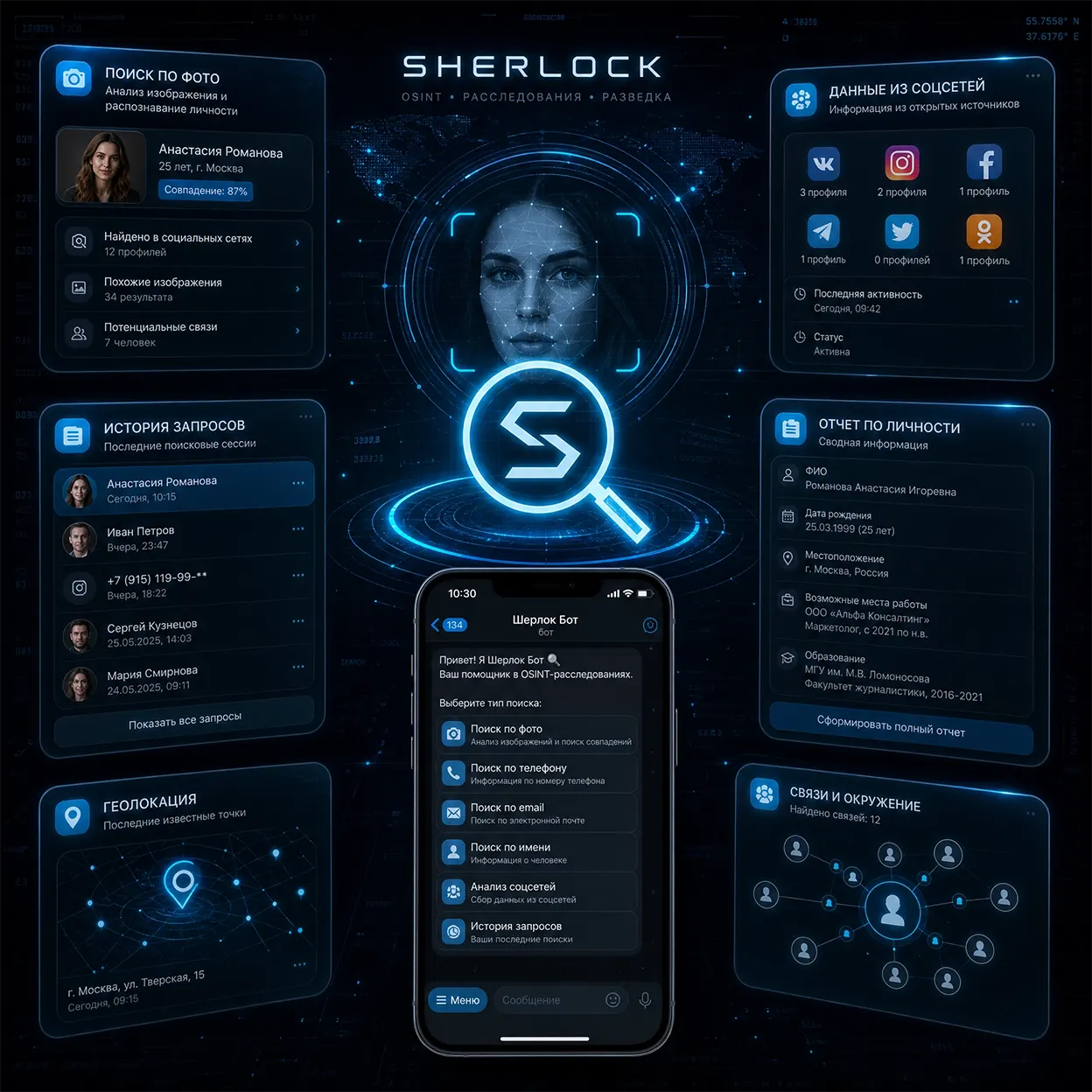 Скриншот бота Sherlok